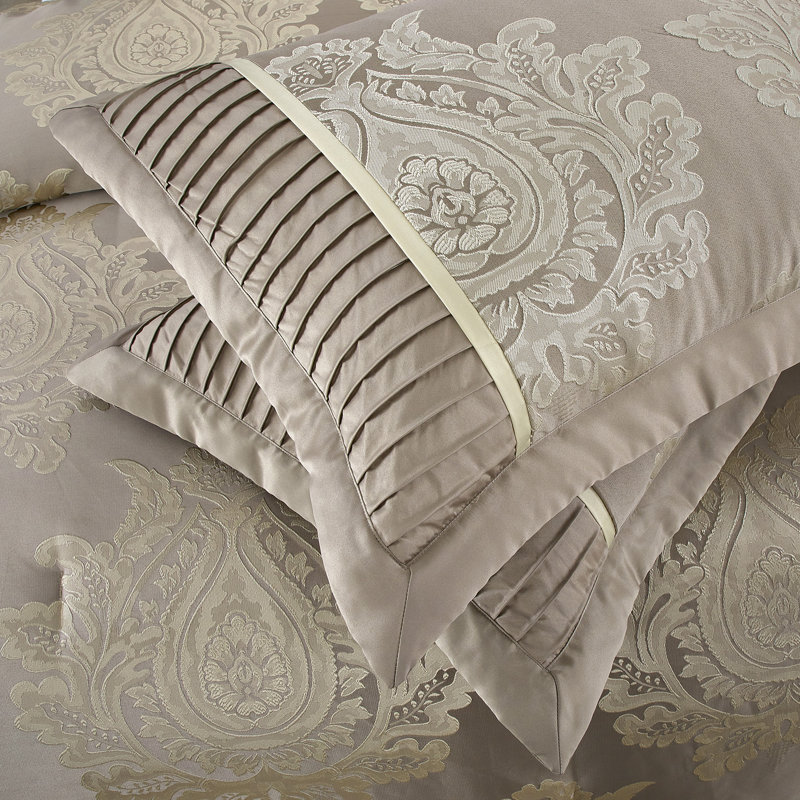 Beige King Damask Microfiber 7-Piece Comforter Set