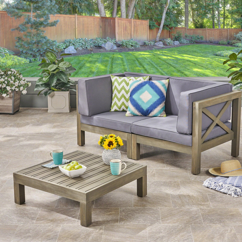 Acacia 2 - Person Patio Conversation Set with Cushions, Gray Finish Frame / Dark Gray Cushion