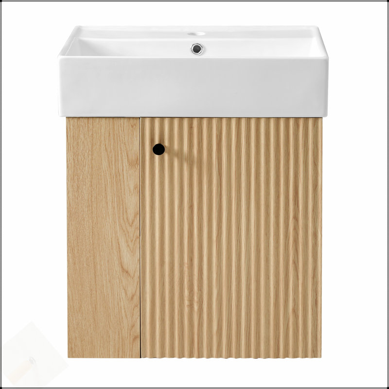 21.6 Inch Modern Floating Bathroom Vanity With Ceramic Basin - Space-Saving Design For Small Bathrooms, Right Side Storage