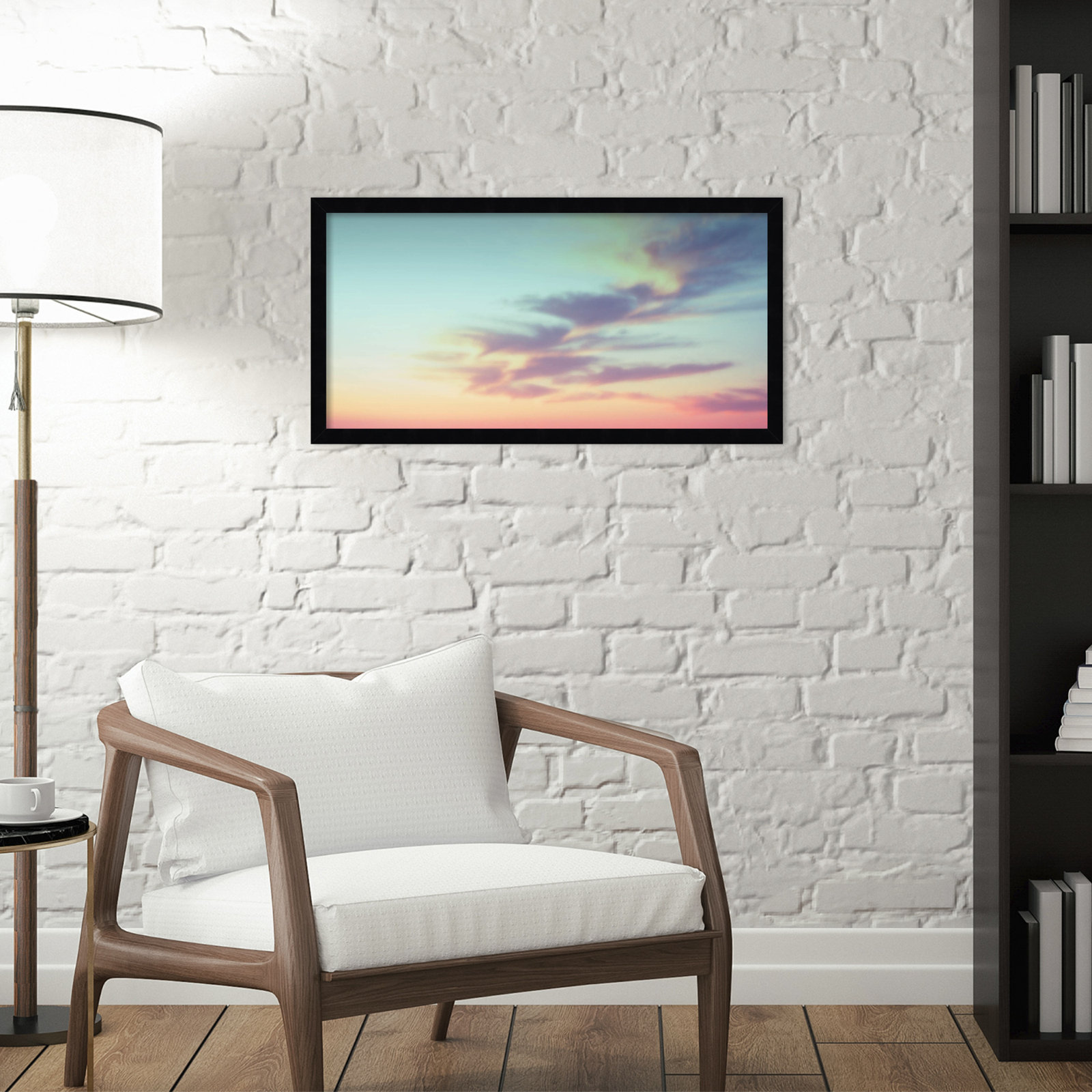 Ethereal Sunset on the Beach Print, Black Framed, 25" W x 13" H x 1" D