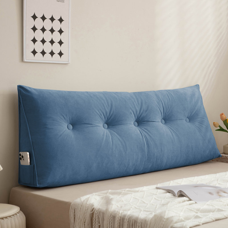 Oreiller de lit surdimensionné en chenille avec support triangulaire et poches latérales, Bleu, Rectangle 20 po H x 39 po L