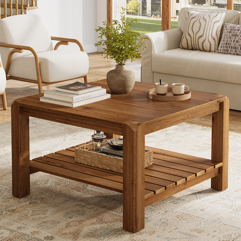 Solid Wood Four Leg Coffee Table with Storage