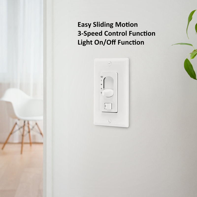 3-Speed Slide AC Ceiling Fan Wall Switch, Light On/Off Rocker Switch