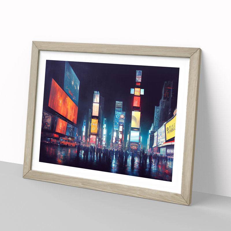 New York Times Square Art Vol.3 1 Piece Single Picture Frame Wall Art, 25cm H x 34cm W, Oak