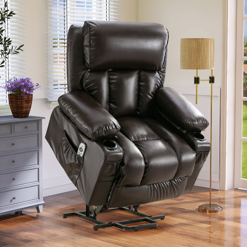 Bucklebury Wesley Faux Leather Lift Recliner with Massage & Heater Cup Holders, USB Port, Brown