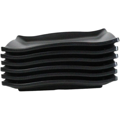Pack Of 6 Black Silk Melamine Rectangular Wavy Buffet Lunch Sushi Plates 6.75"L