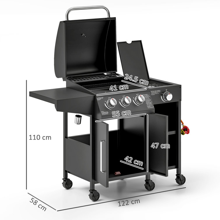 Outsunny 3 - Burner Freestanding Propane 11600 BTU BTU Gas Grill with ...