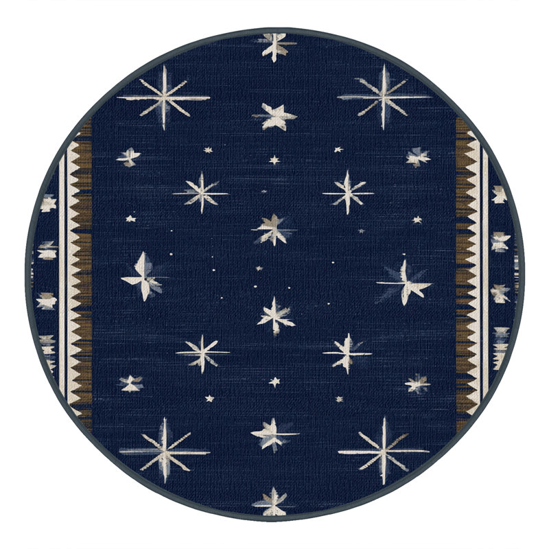 Washable Starry Night Southwestern Area Rug, Round 8'
