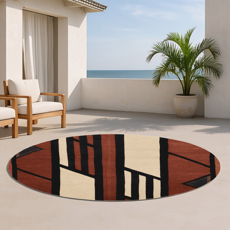 Turkish Brown Indoor and Outdoor Area Rug, Round 5'