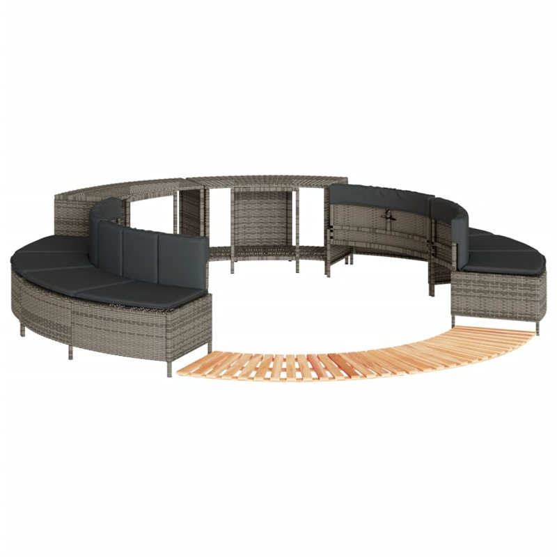 Contour de spa vidaXL en poly rotin gris et bois d'acacia massif, Gray