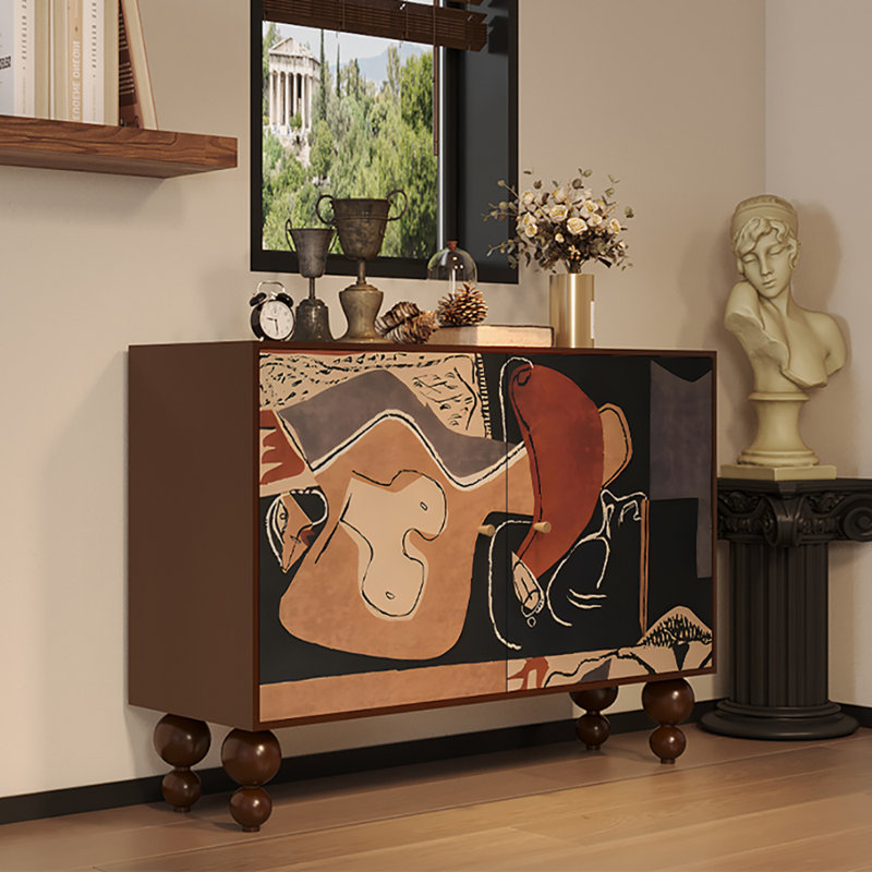 Multi-functional Large Capacity Side Cabinet, Brown/Multicolour