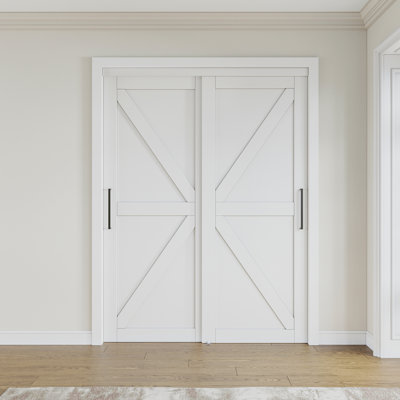80" White K-Shape Paneled Closet Sliding Door With Hardware Kit (No Assembled Request)