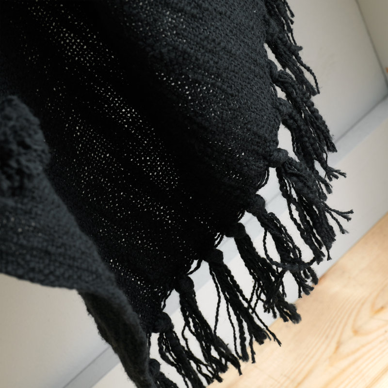 Kabeli 100% Cotton Blanket Throw, Black