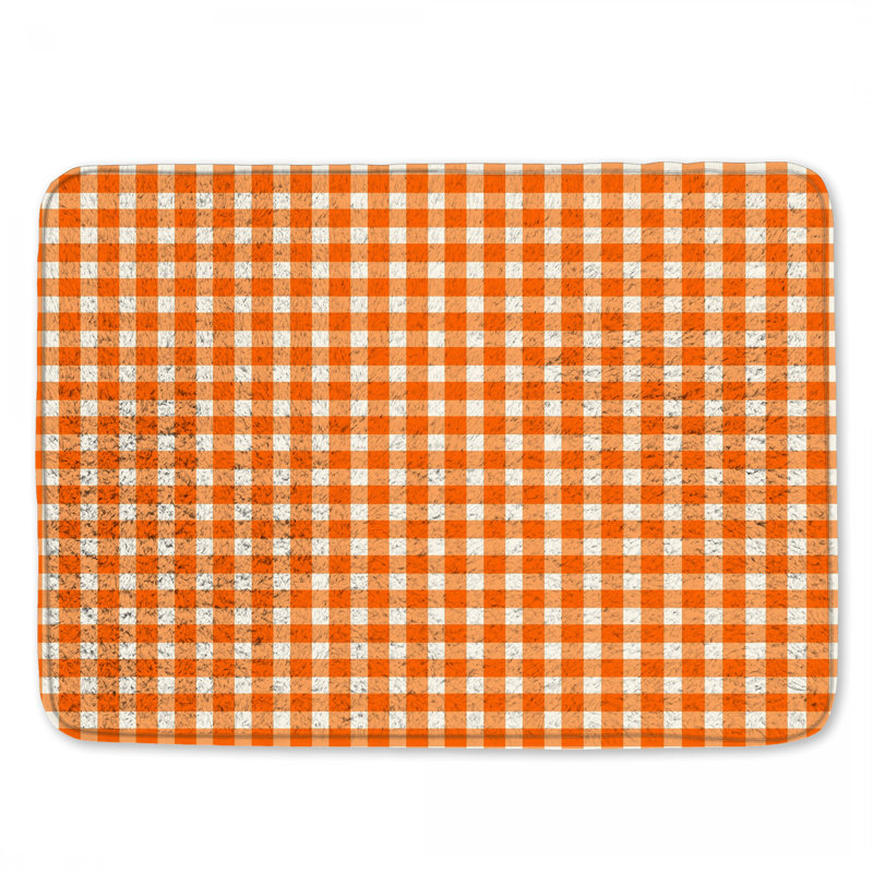 Tapis de bain orange vichy blanc, L 34 po x L 21 po