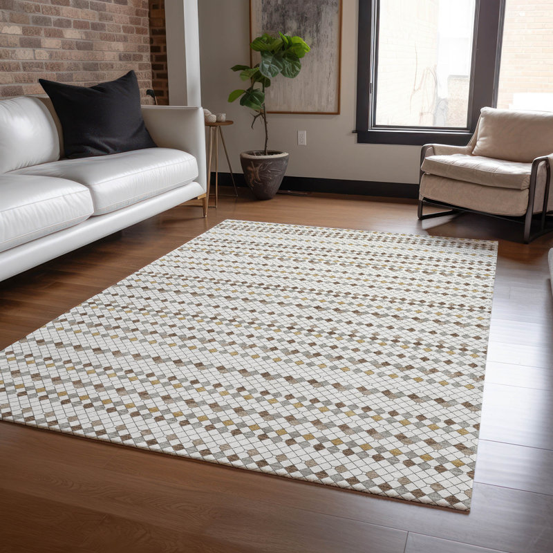 Red and Ivory Stripe Synthetic 10' x 14' Washable Rug