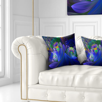 Bouquet de fleurs bleues fractales - coussin imprimé floral