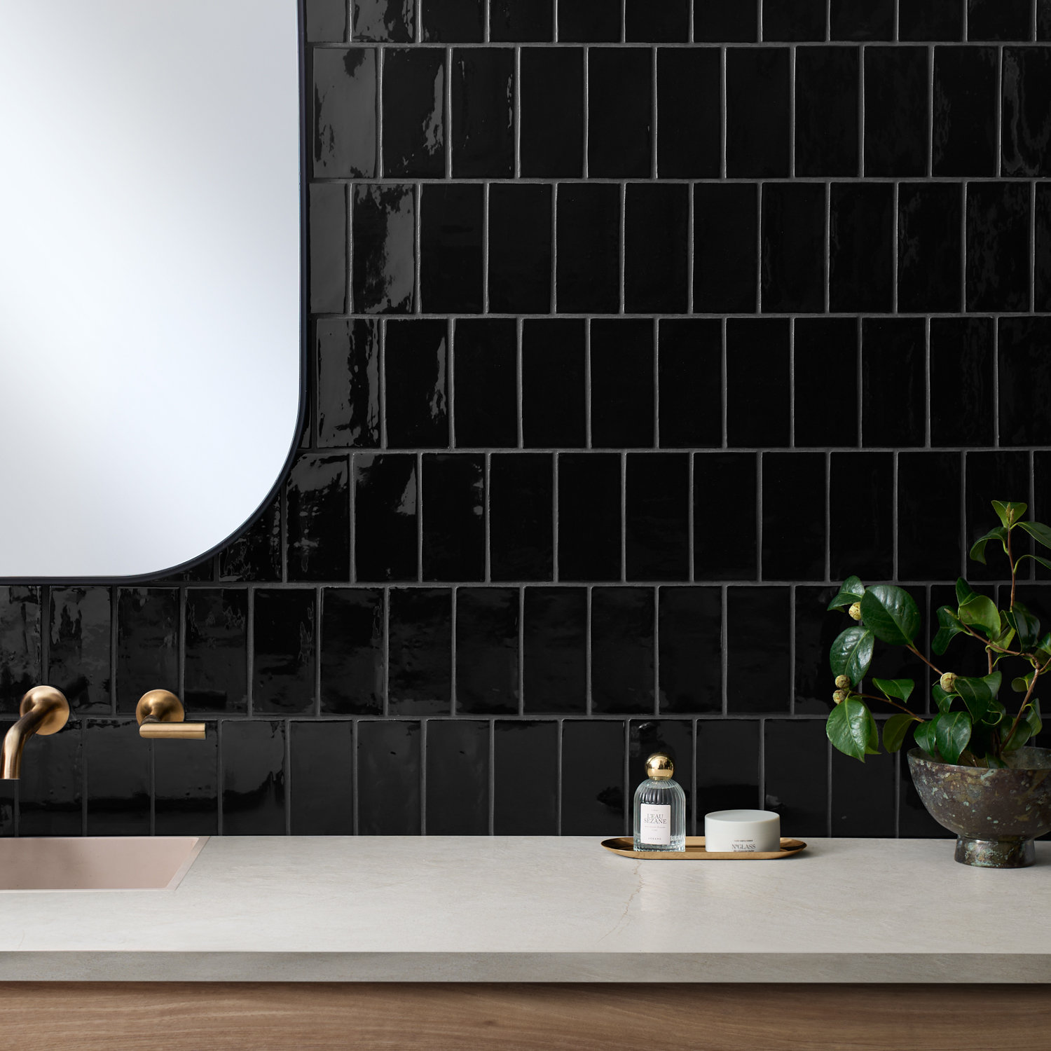 Bond Tile Barcelona 3x6 Blanco Polished Ceramic Subway Wall Tile (5.38 Sq. Ft. / Case), Black