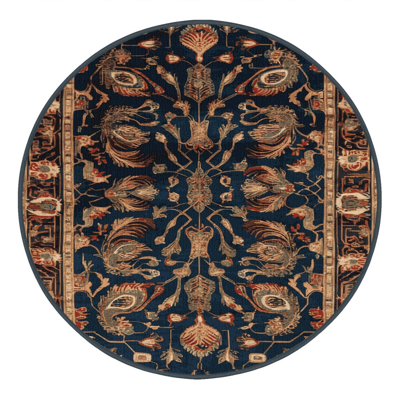 Machine Washable Art Deco Gray Area Rug, Round 3'