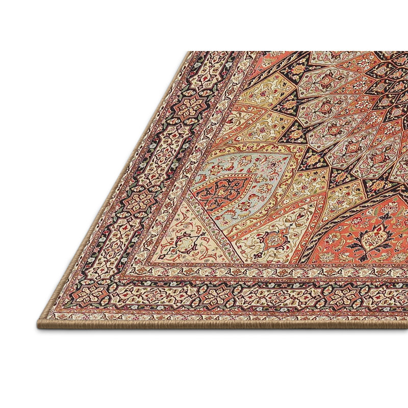 Tapis traditionnel brun / rouge Delmar, Rectangle 2 pi x 3 pi