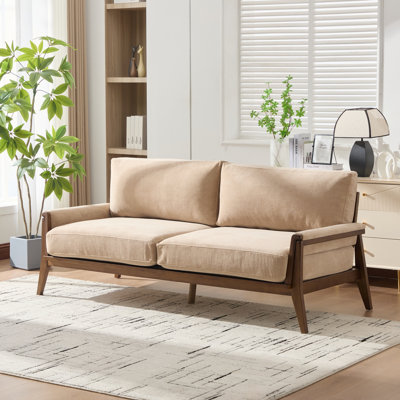 Mid-Century Modern Velvet Fabric Sofa with Solid Wood Frame