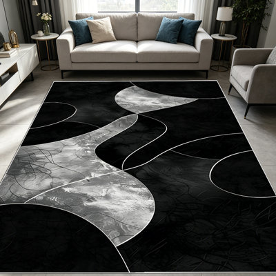 1PC Black and White Abstract Curved Line Modern Minimalist area rugs for Living Room, Soft and Comfortable, Suitable for all seasons, easy-to-maintain, machine washable Indoor floor mat, Under Table Farmhouse suitable for dining room, bedroom,