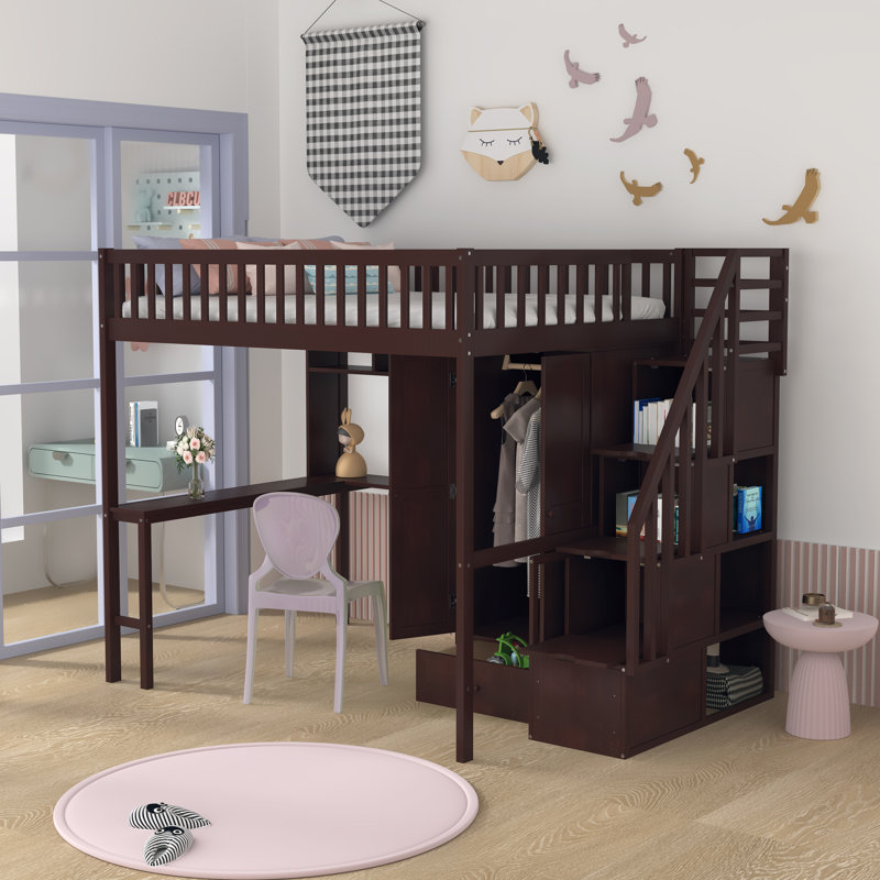 Giacopo Kids Full Loft Bed with Drawers, Espresso