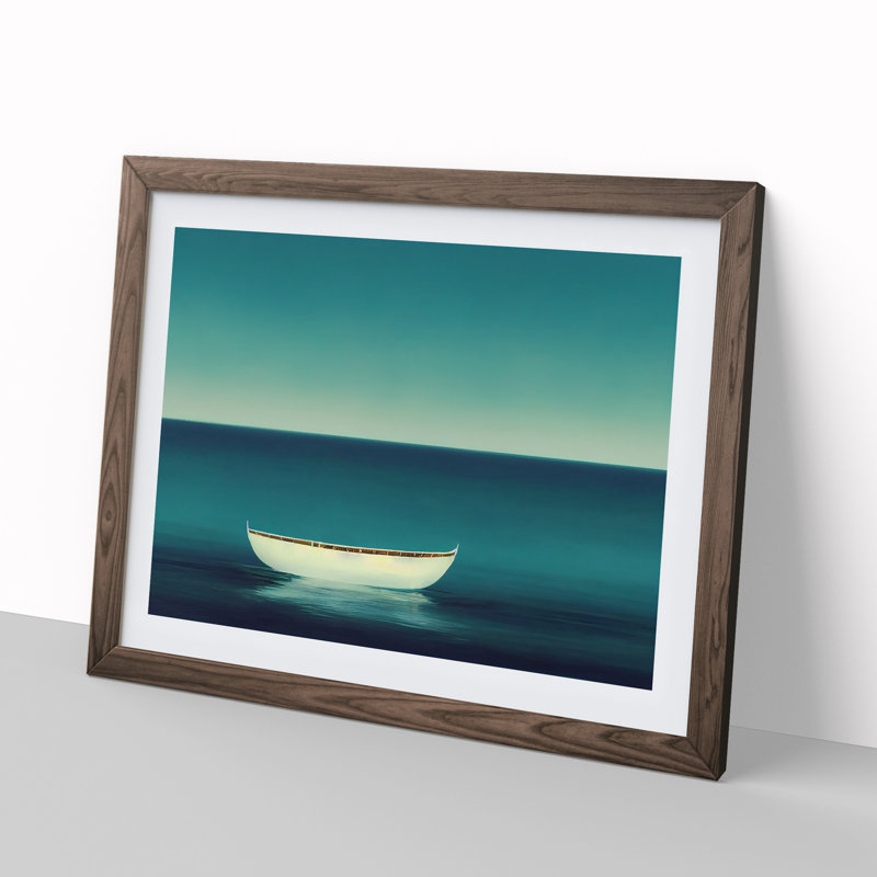 Minimalist Boat Art - Framed Print, 25cm H x 34cm W x 2cm D, Walnut