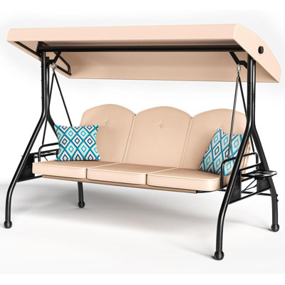 3 Seat Outdoor Porch Patio Swing With Adjustable Canopy