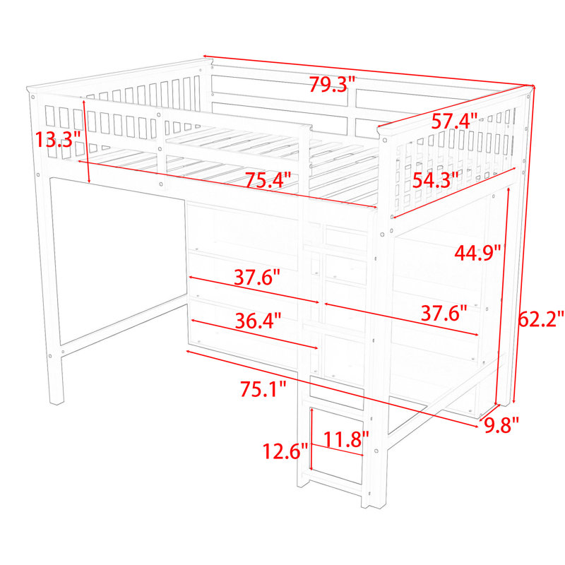 Aalayiah Full Loft Bed with Shelves by Isabelle & Max, Antique Grey