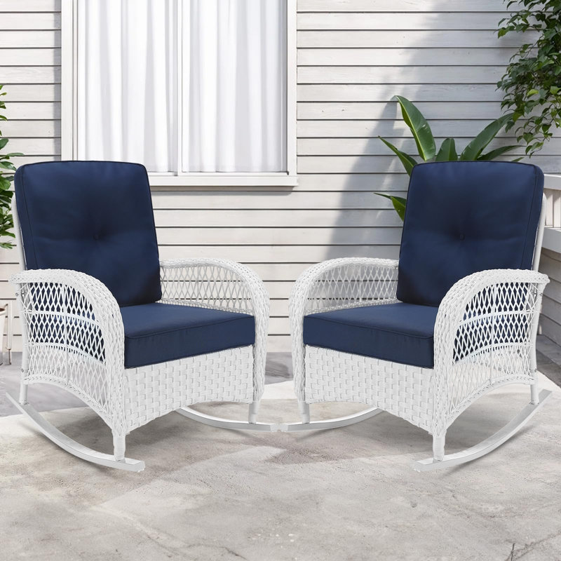 Chaise berçante d'extérieur en osier Cidalina, Bleu marine