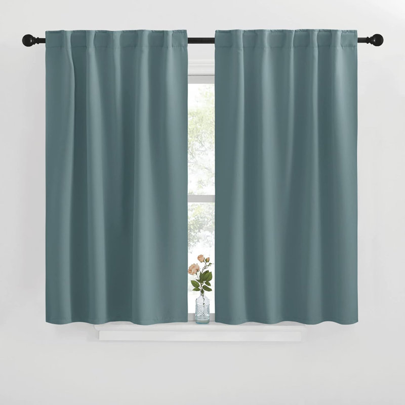 Blackout Curtain Light & Noise Reducing Room Darkening Drapes for Bedroom/Living Room/Kitchen, 2 Pieces, Grayish Blue