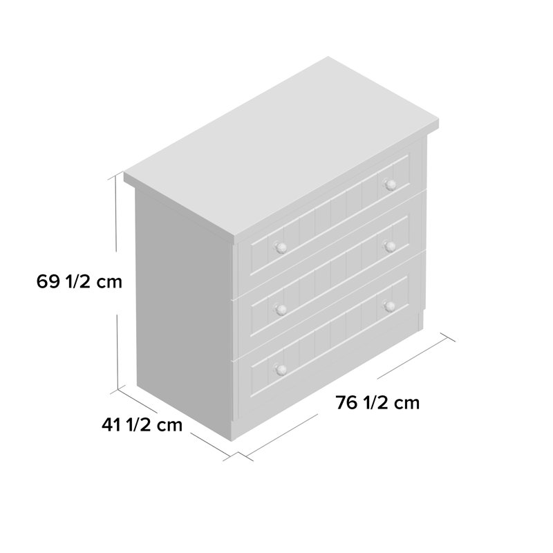 Fully Assembled Zenfield 3 Drawer Chest, Porcelain Ash/Bordeaux Oak