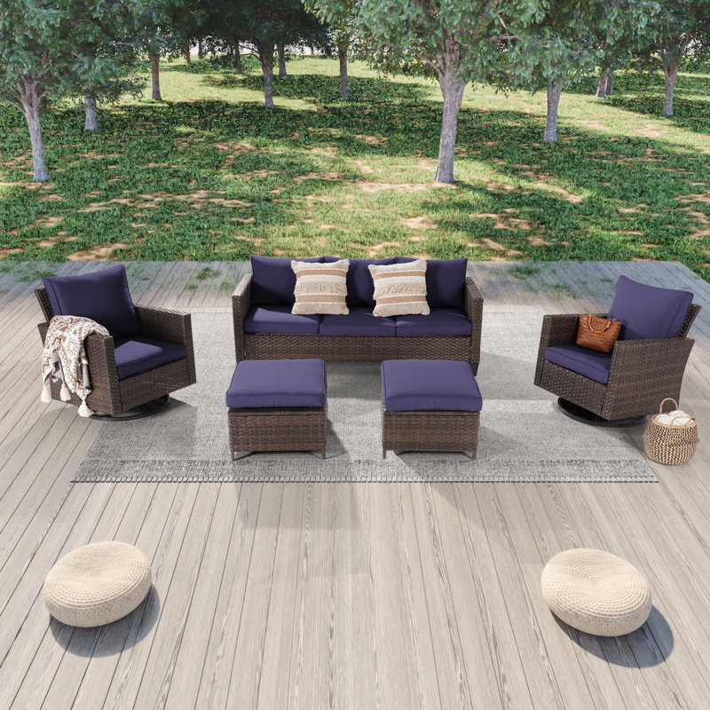  5 - Person Outdoor Conversation Set with Cushions and Rocking Swivel Chairs, Navy