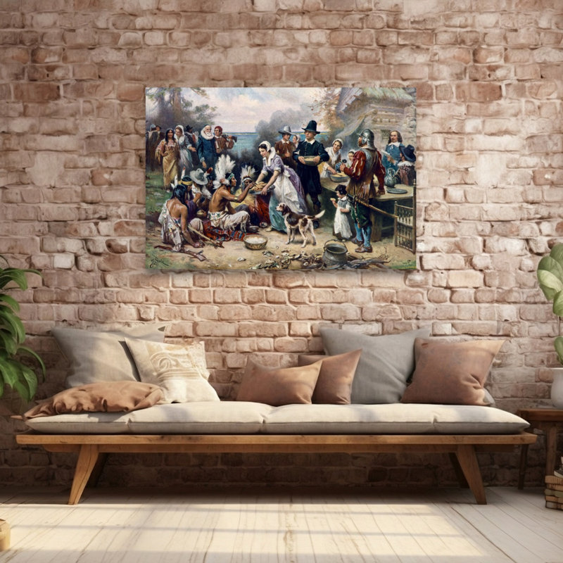 The First Thanksgiving, C.1930 Peaceful Romantic Contemporary, art mural, H 40 po x l 60 po