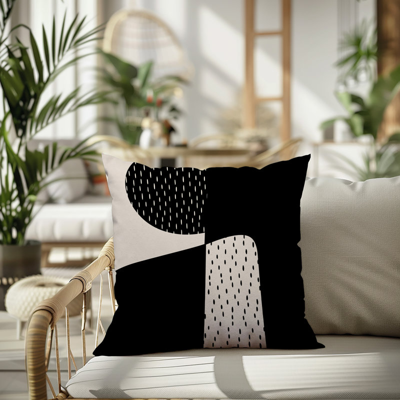 Coussin carré intérieur / extérieur pia, H 19 po x l 19 po, Noir/Blanc cassé