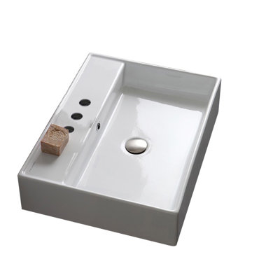 Scarabeo By Nameeks Teorema 18.1'' White Ceramic Rectangular Bathroom Sink with Overflow