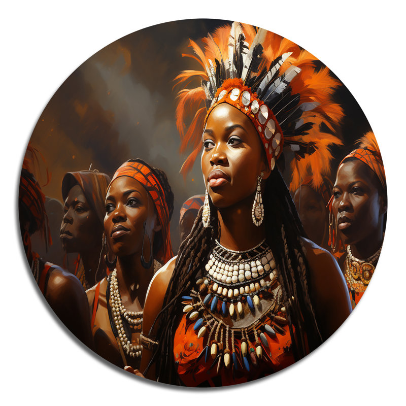 Fête zoulou brune brune - Art rond en métal, H 23 po x l 23 po