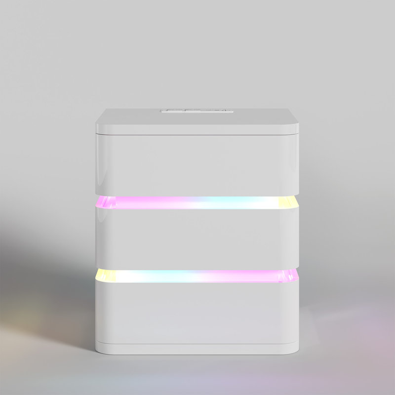 Fully Assembled 3-Drawer Nightstand with Charging Station and Motion Sensor RGB Light, Curved Profil, White
