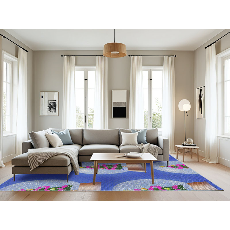 Tapis de zone bleue à motifs, Rectangle 8 pi x 10 pi