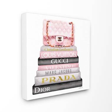 High Fashion Bookstack Padded Bag - Advertisements Print Mercer41 Format: Wrapped Canvas, Size: 30 H x 30 W x 1.5 D