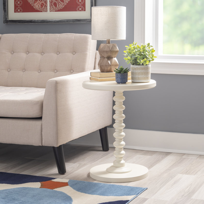 Table de bout à piédestal Fiama, Blanc cassé, H 22,25 po x l 17 po