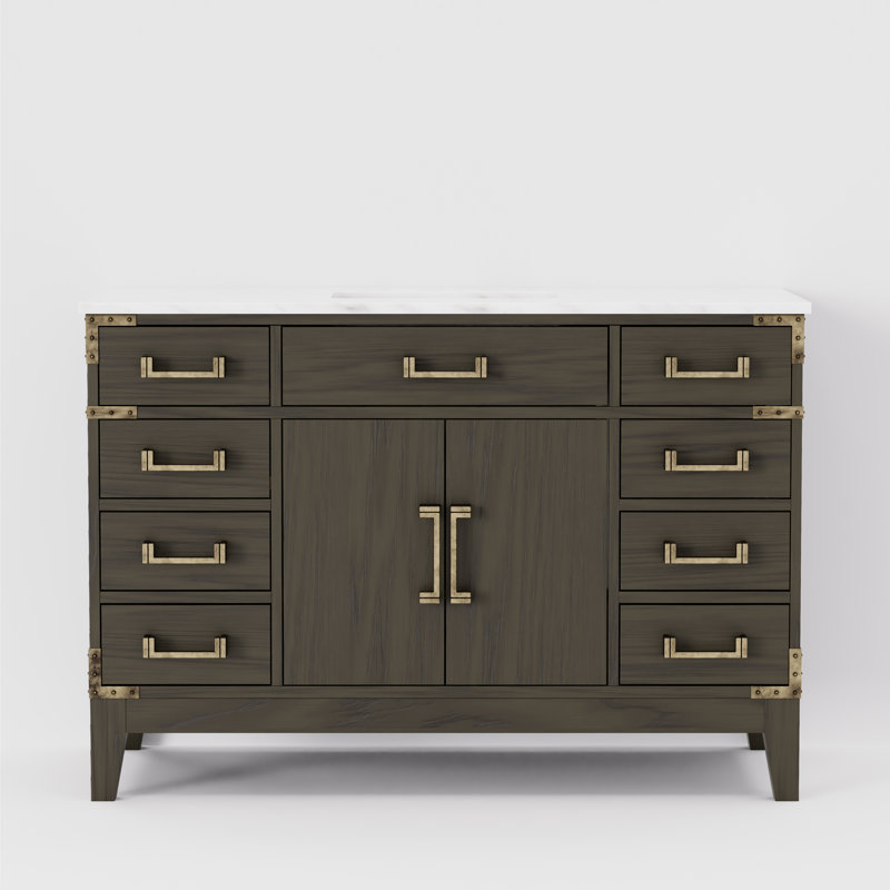 Laurel 48 in W x 22 in D Single Bath Vanity Top, White Carrara Marble, Brown Oak