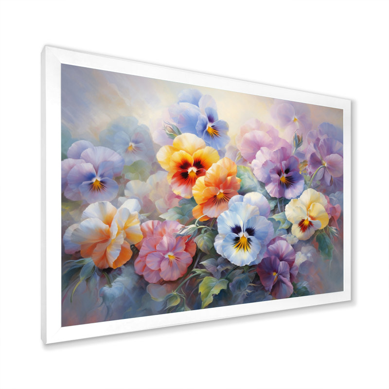 Colourful Pansies Romantic Impression II - Floral Wall Art Living Room, H 34 po x l 44 po x P 1,5 po, Cadre simple blanc