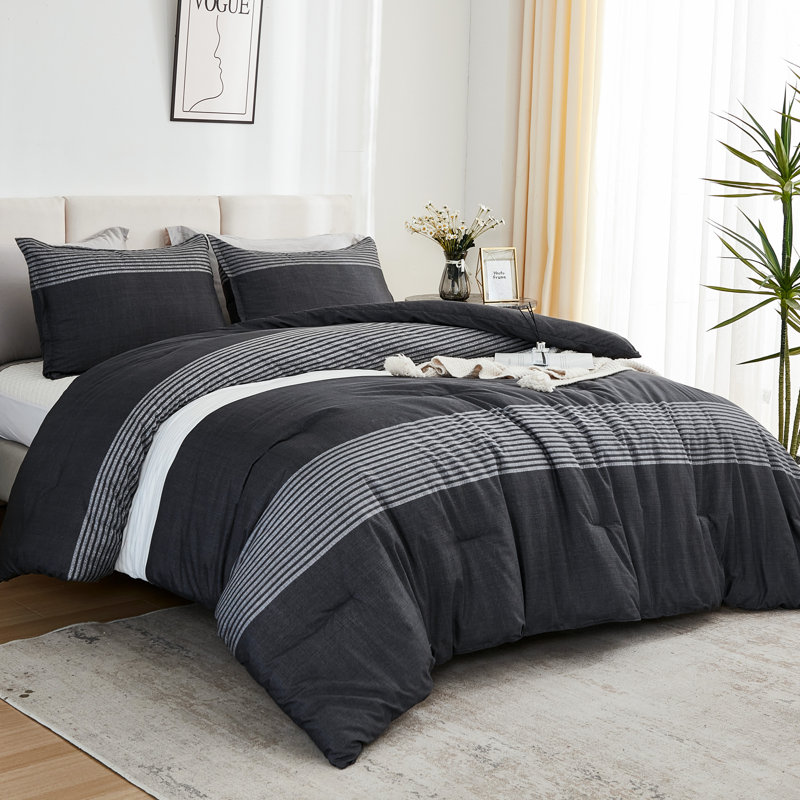 Ensembles d'édredon pleine grandeur Andency noir blanc gris - ensemble de literie léger 3 pièces, édredon toutes saisons en duvet synthétique (1 édredon, 2 taies d'oreiller)