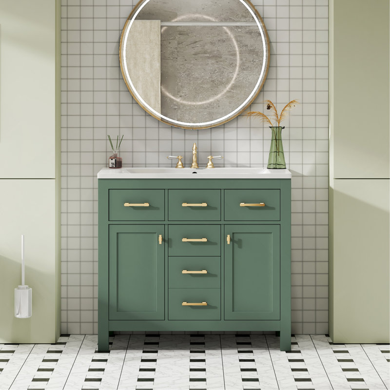 Ensemble de meuble-lavabo 36 po avec lavabo en céramique, armoire de salle de bain simple autoportante moderne avec 4 tiroirs et 2 armoires, armoire de rangement pour la salle de bain