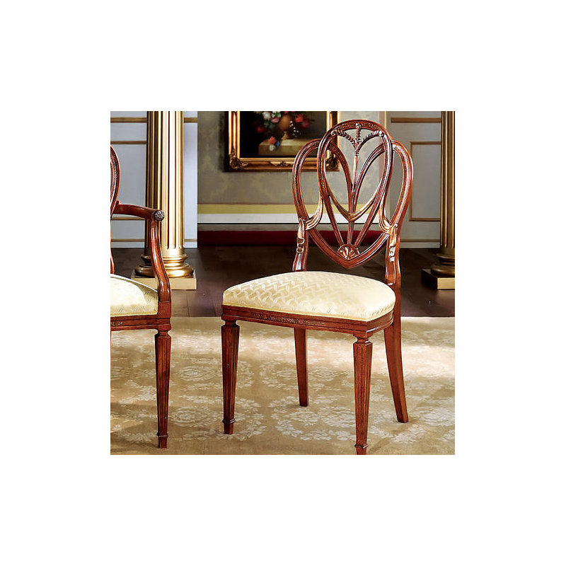 Queen Anne Back Side Chair in Beige/Brown