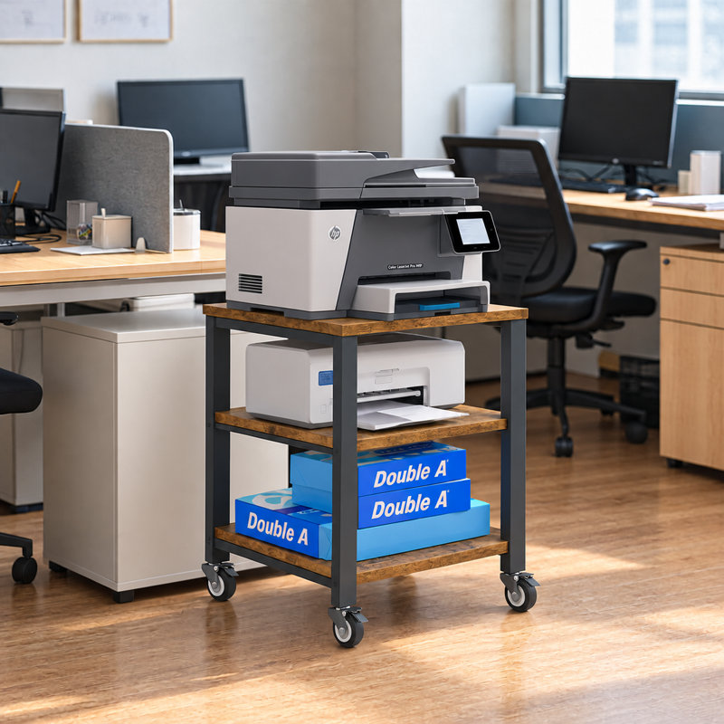 20" H x 19.7" W 3-Tier Laser Printer Stand with Storage Pinter desk Floor-Standing Rack on Wheels, Retro