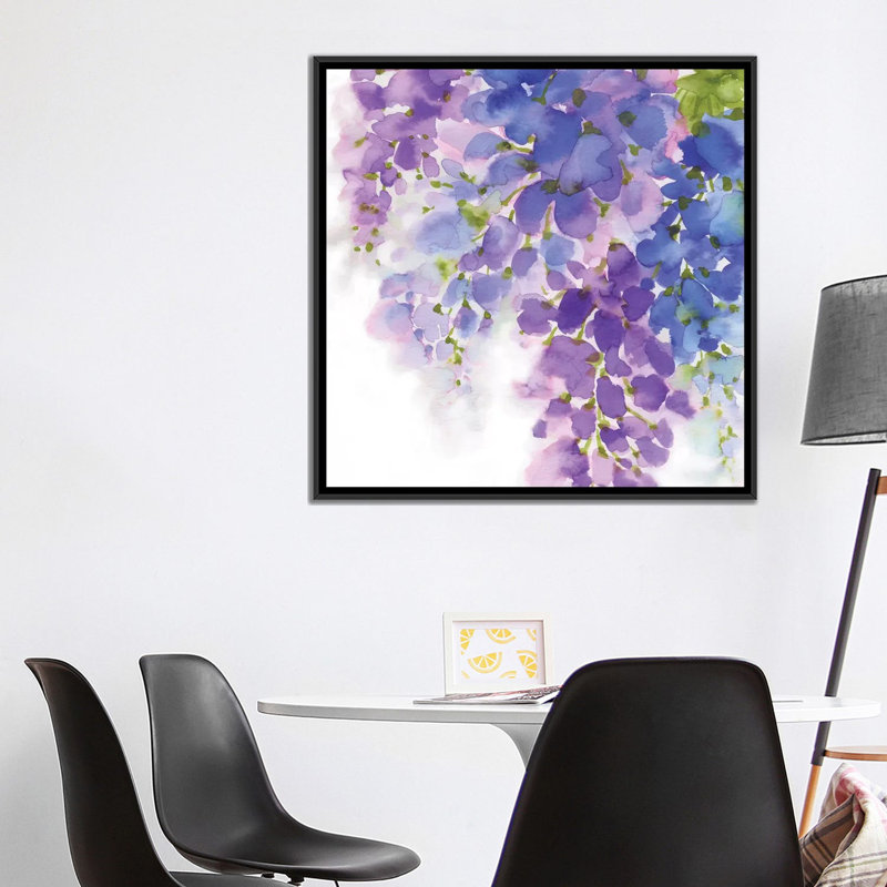 «Wisteria I», reproduction sur toile, H 37 po x l 37 po x P 1,5 po, Toile avec cadre noir, Pas de tapis