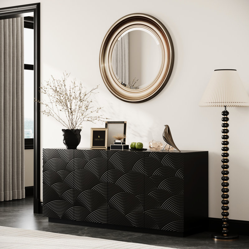 Buffet avec portes à fermeture en douceur, conception américaine, largeur 59 po, adaptable à la salle à manger ou à la salle de séjour