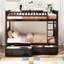Lit superposé simple convertible en bois de pin et tiroirs avec roulettes, barrières de sécurité, lit de sélection de décor de chambre à coucher, conception, tiroirs, installation facile